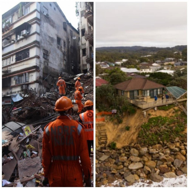 Mumbai rušenje višekatnice (lijevo), Australija, erozija tla (desno)