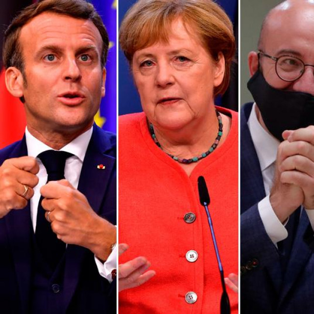 Emmanuel Macron, Angela Merkel, Charles Michel, Ursula von der Leyen i Mark Rutte