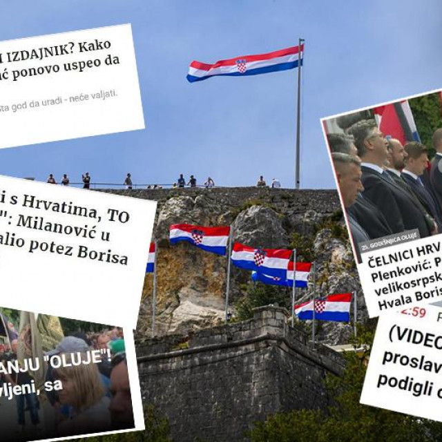 Obilježavanje 25. obljetnice Oluje u Kninu; s desne i lijeve strane: Naslovi u srpskim medijima povodom 25. godišnjice Oluje