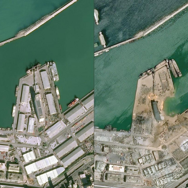 Fotografija luke u Bejrutu prije i nakon eksplozije