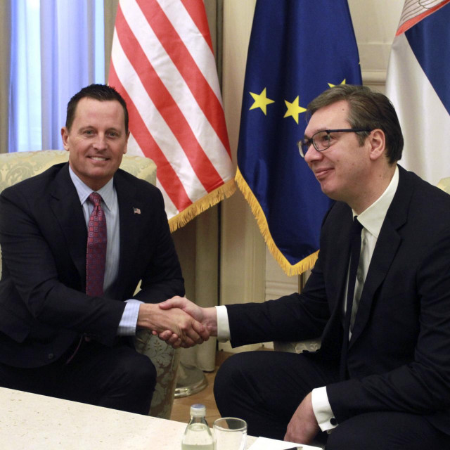 Američki izaslanik zadužen za pitanje Kosova RIchard Grenell (lijevo) i predsjednik Srbije Aleksandar Vučić (desno)