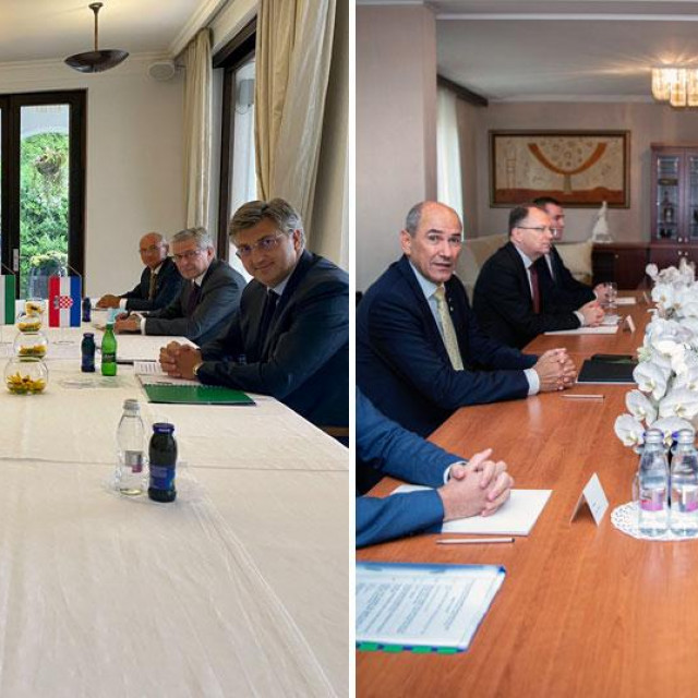 Andrej Plenković na sastanku s Viktorom Orbanom (lijevo), Andrej Plenković na sastanku s Janezom Janšom (desno)
