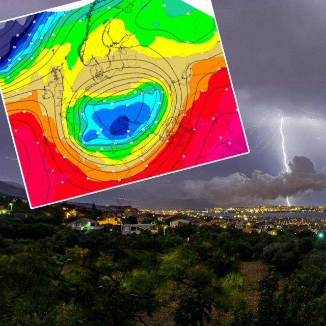 Ilustrativna fotografija; u pravokutniku: duboka termobarička dolina i visinska ciklona