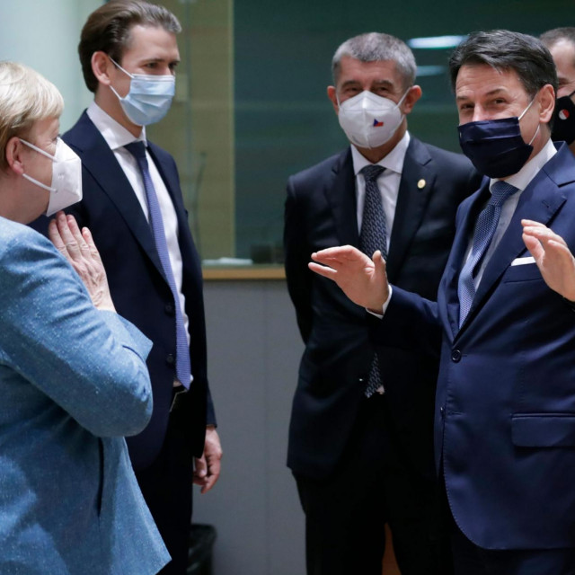 Angela Merkel, Giuseppe Conte, Sebastian Kurz, Andrej Babiš i Robert Abela
