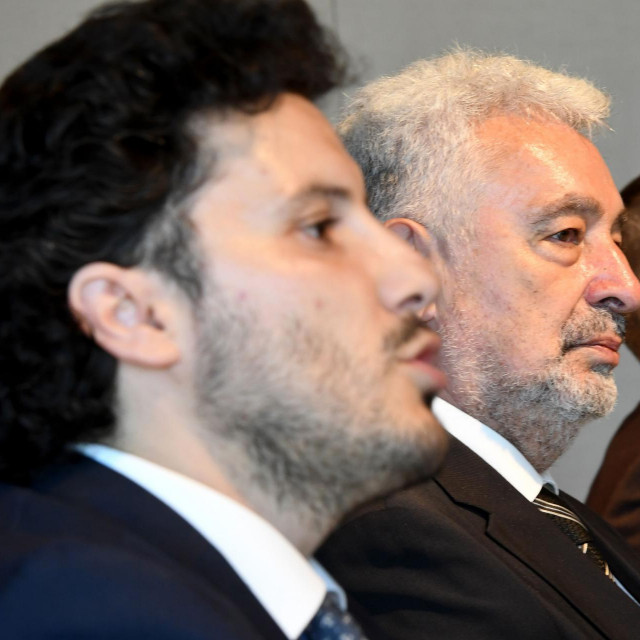 Dritan Abazović (skroz lijevo), Zdravko Krivokapić (u sredini) i Aleksa Bečić