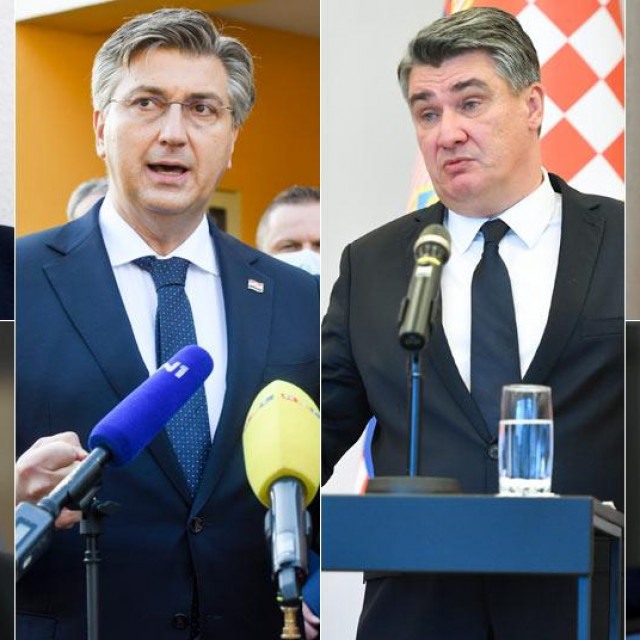 Stjepan Mesić, Zlatko Mateša (lijevo gore i dolje); Jadranka Kosor i Franjo Gregurić (desno gore i dolje); Andrej Plenkovi i Zoran Milanović (sredina lijevo i desno)