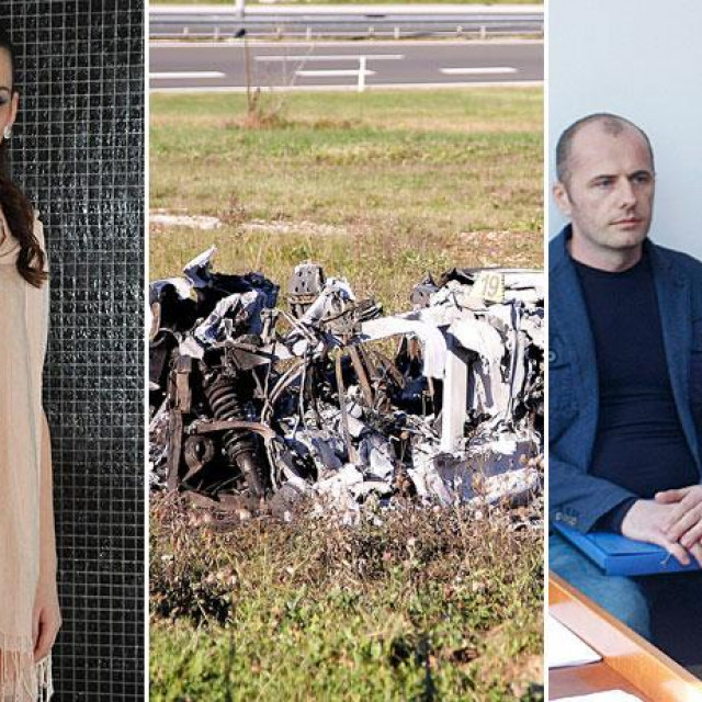 Ivana Obad (lijevo); Ferrari u kojem je poginula (u sredini); Dalibor Opačak i Marin Čolak (desno)