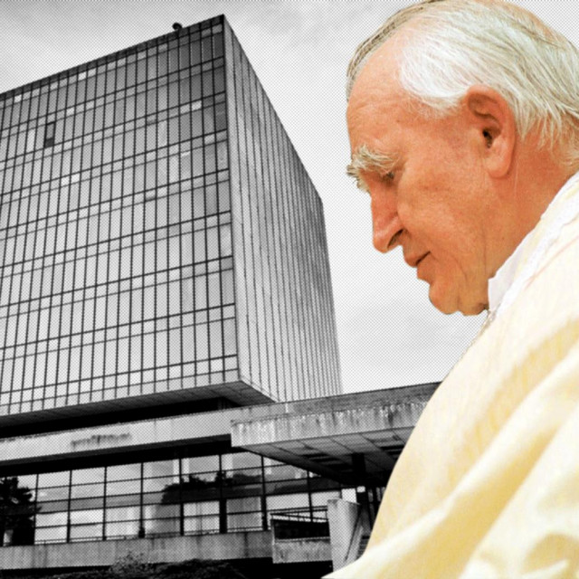 Kardinal Franjo Kuharić i 'kockica', nekad sjedište SKH