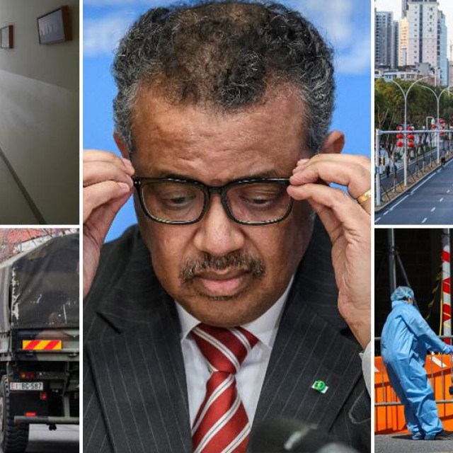 Glavni tajnik WHO-a Tedros Adhanom Ghebreyesus i prizori iz Daegua (Južna Koreja), Wuhana (Kina), Bergama (Italija) i New Yorka (SAD) na početku pandemije