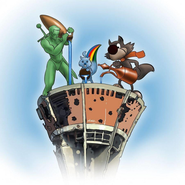 Vučko, Zagi i Pobednik na Vodotornju