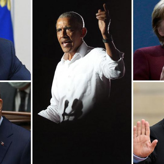 Vladimir Putin (gore lijevo), Recep Tayyip Erdogan (dolje lijevo), Barack Obama (u sredini), Angela Merkel (gore desno), Nicolas Sarkozy (dolje desno)