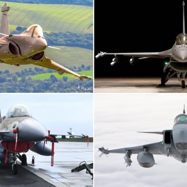 Gore: Dassault Rafale i F-16 Block 70; Dolje: F-16 Barak i JAS 39 Gripen