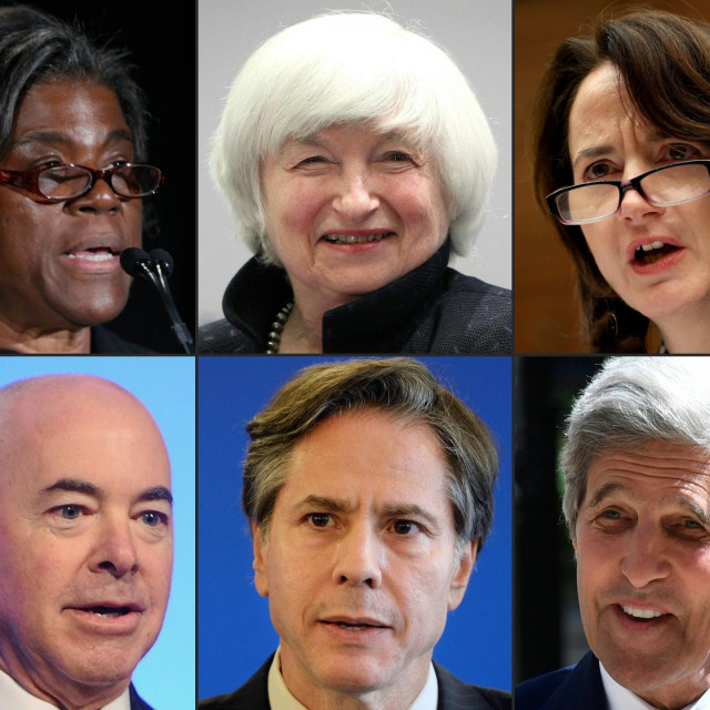 Ljudi iz BIdenova tima: Linda Thomas-Greenfield, Janet Yellen, Avril Haines, Alejandro Mayorkas, Antony Blinken i John Kerry