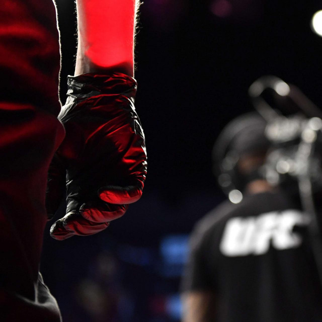 JACKSONVILLE, FLORIDA - MAY 09: A detail view of a judges latex glove during the Heavyweight fight between Greg Hardy of the United States and Yorgan De Castro of Cape Verde during UFC 249 at VyStar Veterans Memorial Arena on May 09, 2020 in Jacksonville, Florida. Douglas P. DeFelice/Getty Images/AFP
== FOR NEWSPAPERS, INTERNET, TELCOS & TELEVISION USE ONLY ==