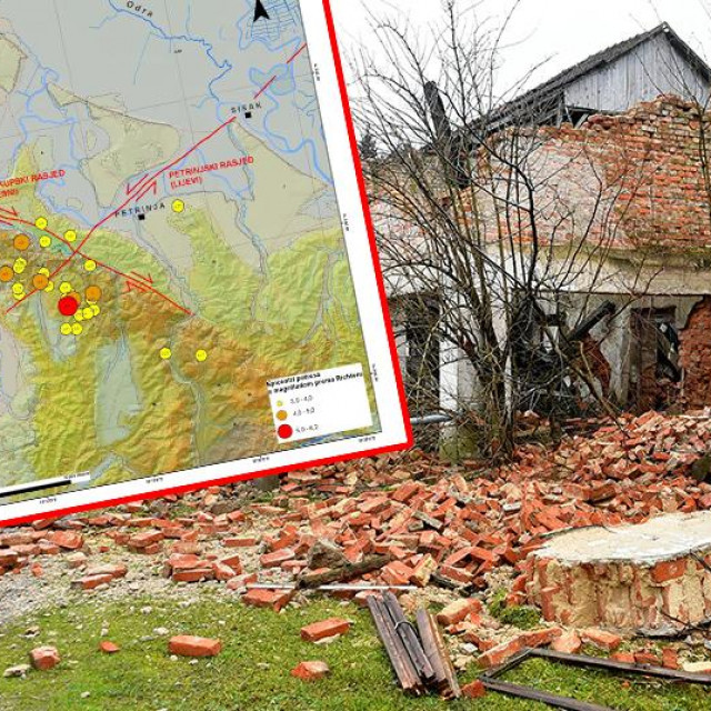 U okviru: Geološka karta područja Petrinje i Siska s naglašenim glavnim rasjedima