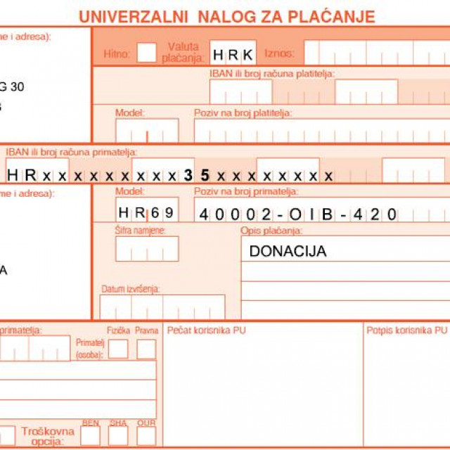 Primjer uplate Hrvatska udruga banaka