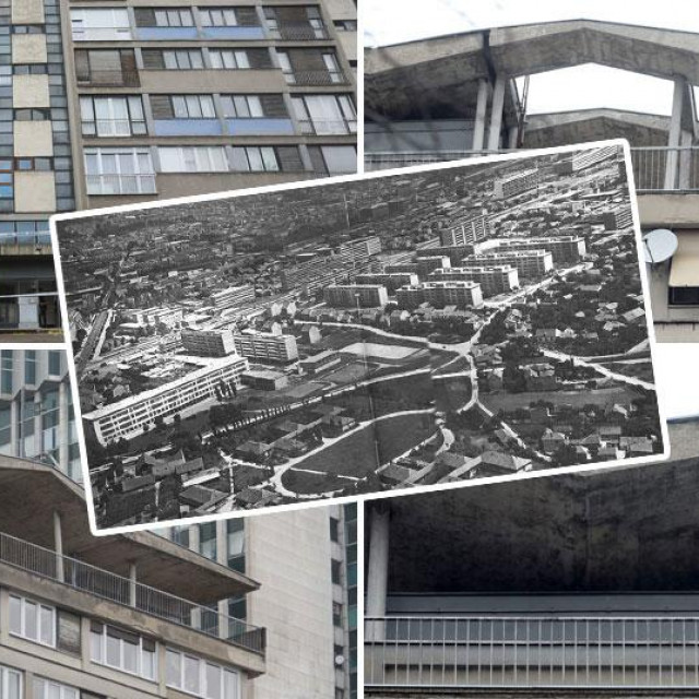 U sredini: Današnja Vukovarska krajem 50–ih godina još bez zgrade arhitekta Stanka Fabrisa. Na ostalim fotografijama: Fabrisova zgrada snimljena prije nekoliko dana