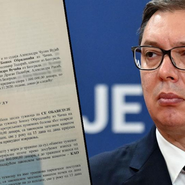 Preslika prve stranice presude (lijevo), Aleksandar Vučić (desno)
