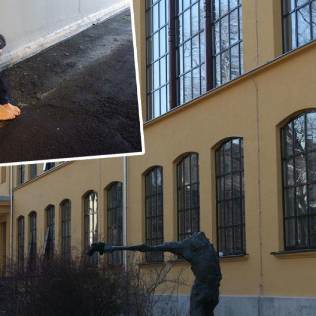 Žrtva zlostavljanja (gore lijevo, ilustrativna fotografija); zgrada Likovne akademije u Zagrebu (glavna fotografija, snimka nastala prije potresa koji je teško oštetio objekt)