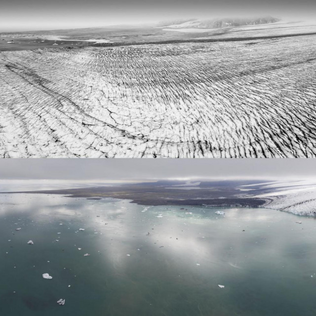 Fotografije pokazuju islandski Breiðamerkurjökull glečer 1989. i 2019.
