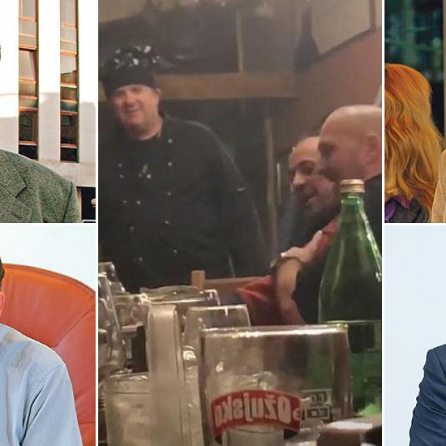 Miho Mratović (L-G); Silvio Čović (L-D); prizor sa snimke tuluma u konobi Pršut (S); Bruno Klein (D-G); Dinko Mešin (D-D)