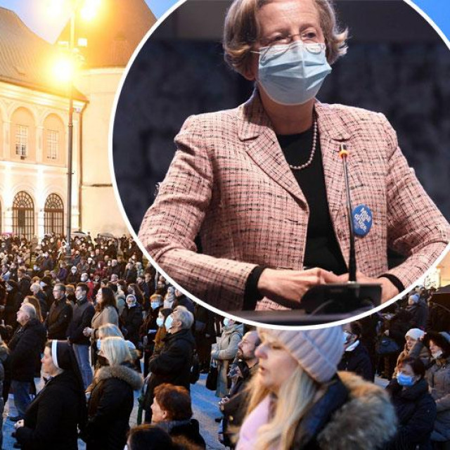 Alemka Markotić (u krugu) i misa pred Katedralom