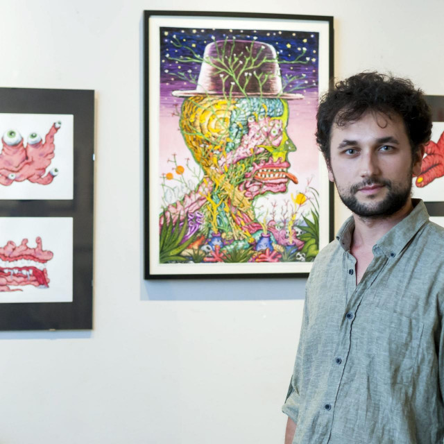 Zagreb, 280518.
Caffe bar Botanicar.
Otvorenje izlozbe Stipana Tadica.
Na fotografiji: Stipan Tadic.