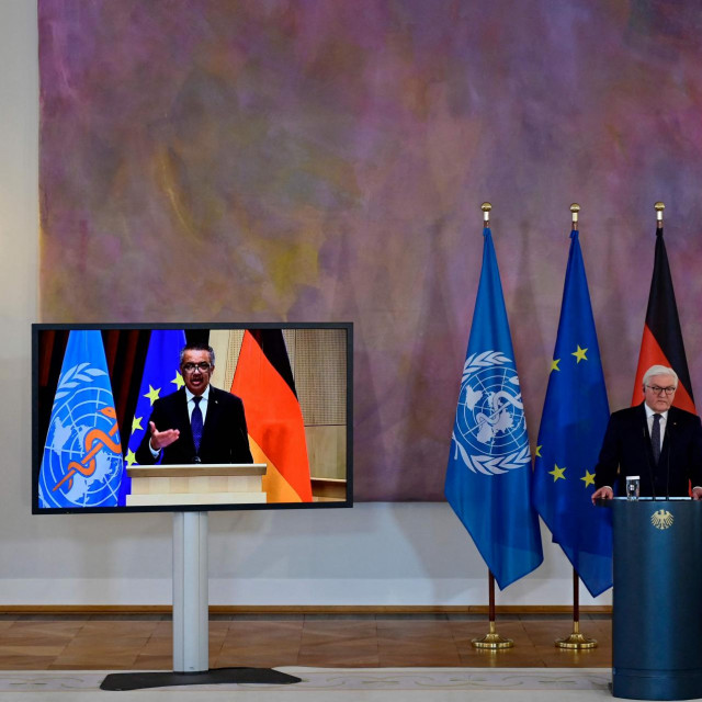 Frank-Walter Steinmeier (desno) na konferencijskoj vezi s Tedrosom Adhanom Ghebreyesusom