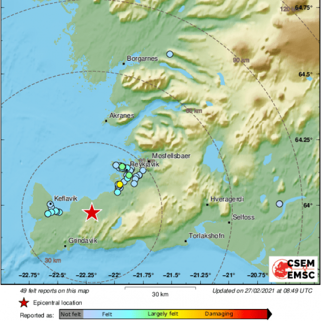 Potres magnitude 5.2 na Islandu