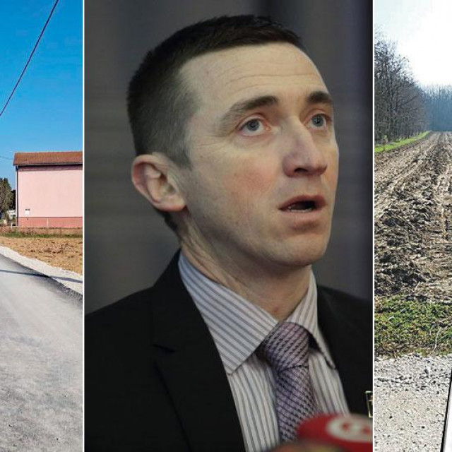 Jutarnji list u posjedu je kupoprodajnih ugovora. Na slici lijevo: Obnovljeni dio asfalta i tucanika uz kupljene oranice. U sredini: Ivan Penava