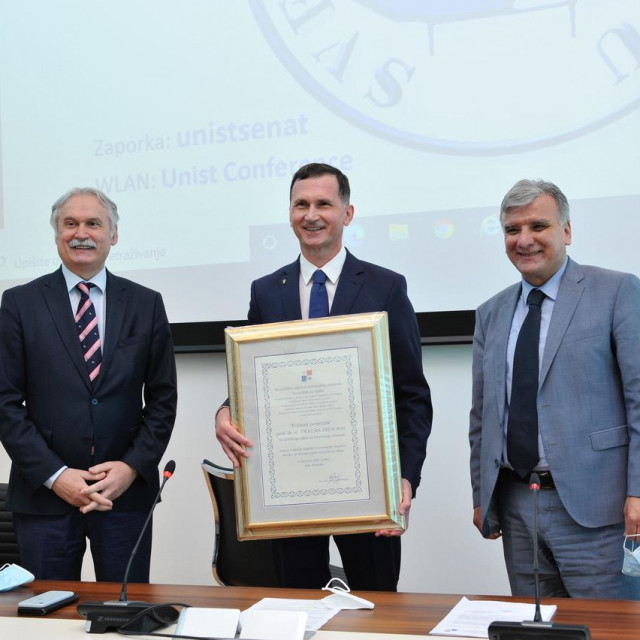 Prof.dr. Dragan Primorac, rektor Sveučilišta u Splitu prof.dr. Dragan Ljutić, rektor Sveučilišta u Splitu i prof.dr. Damir Piplica, pročelnik Sveučilišnog odjela za forenzične znanosti