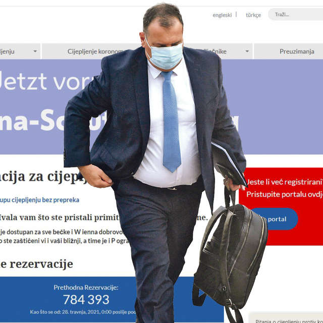 Vili Beroš i naslovne stranice hrvatske i austrijske platforme za cijepljenje