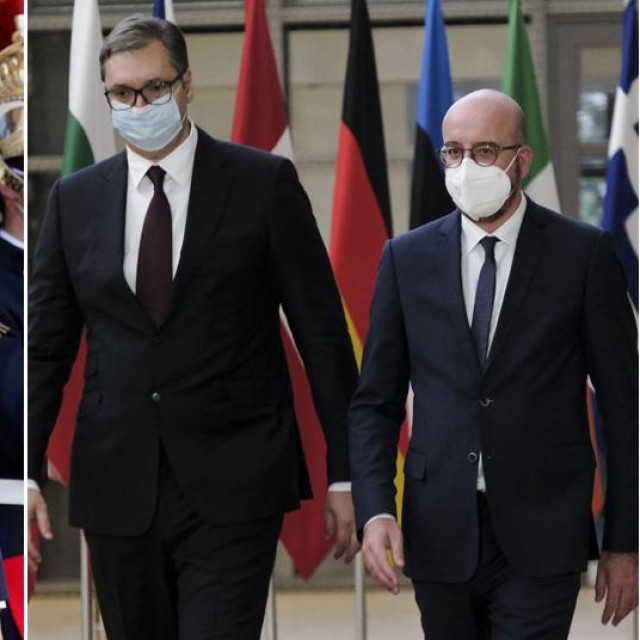 Emmanuel Macron, Aleksandar Vučić, Charles Michel, Angela Merkel