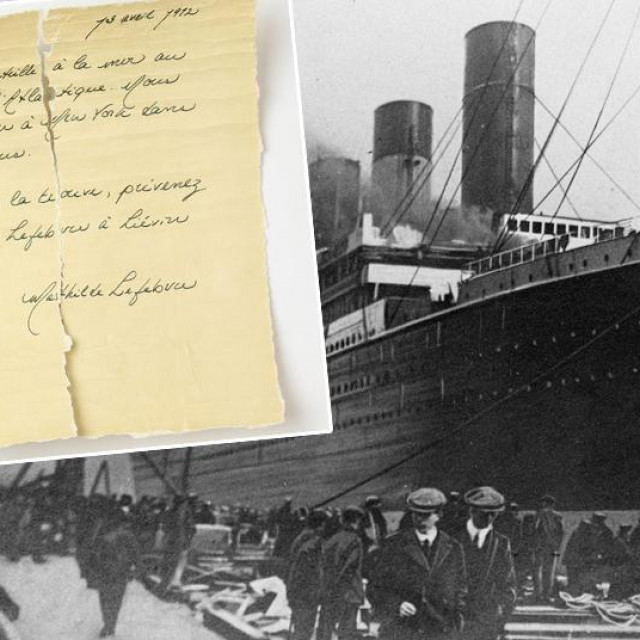 Titanik; u pravokutniku: pismo Mathilde Lefebvre
