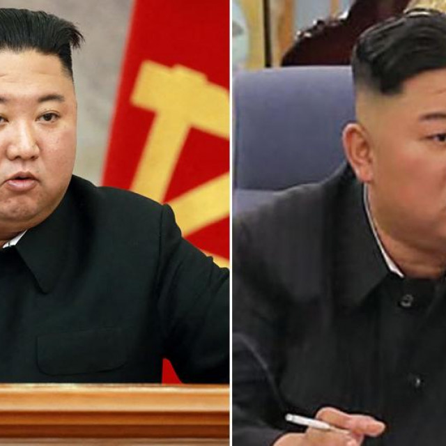 Kim Jong-un u studenom 2020. (lijevo) i lipnju 2021. (desno)