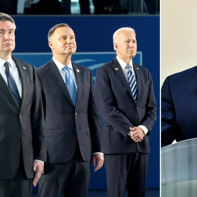 Premijer Belgije Alexander De Croo, predsjednik RH Zoran Milanović, predsjednik Poljske Andrzej Duda i predsjednik SAD-a Joe Biden; Gordan Grlić Radman