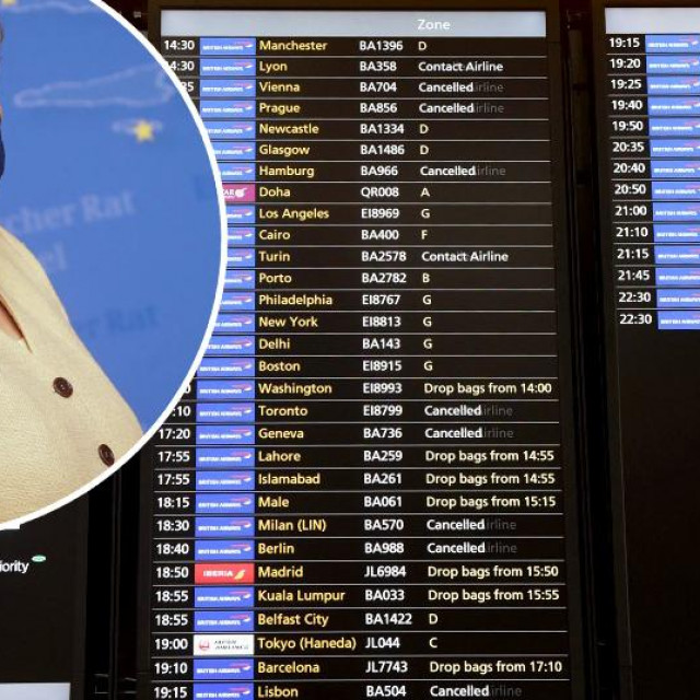 Angela Merkel (u krugu), prizor s Heathrowa (glavna fotografija)