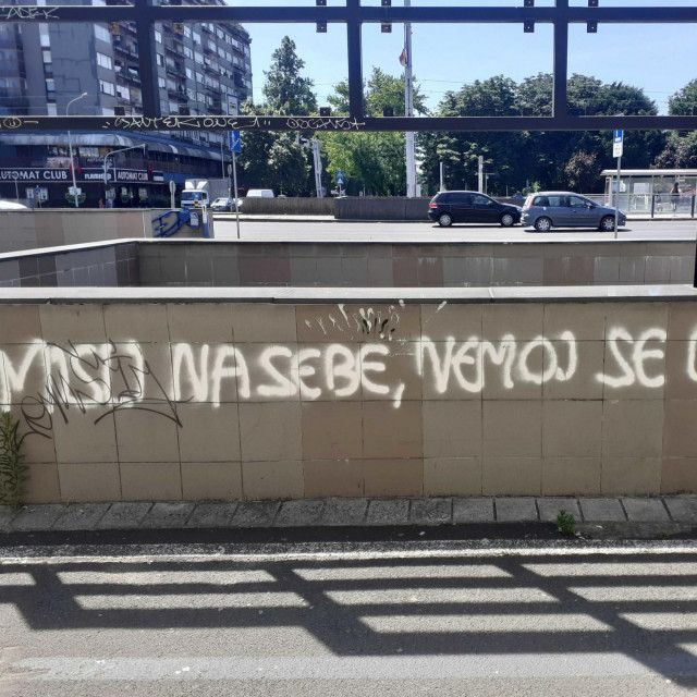 Antivakserski grafit kod ulaza na Velesajam