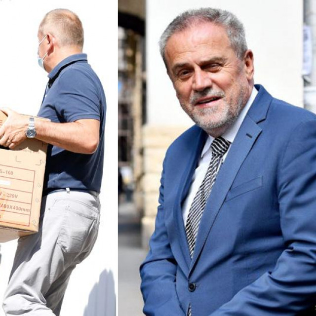 Kazimir Bačić (lijevo), istražitelji USKOK-a (sredina), Milan Bandić (desno)