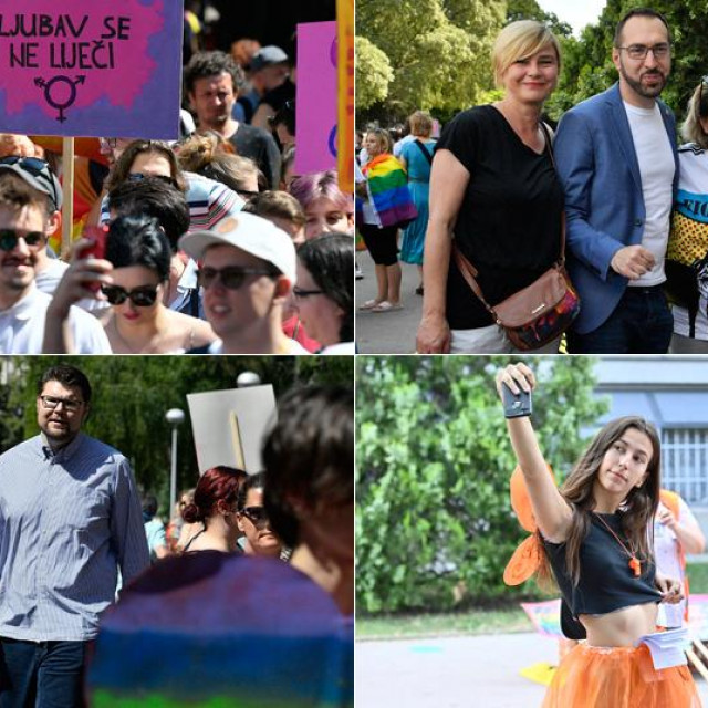 Povorka ponosa; Sandra Benčić i Tomislav Tomašević sa sudionicima Povorke (G-D); Peđa Grbin (D-L); sudionici Povorke