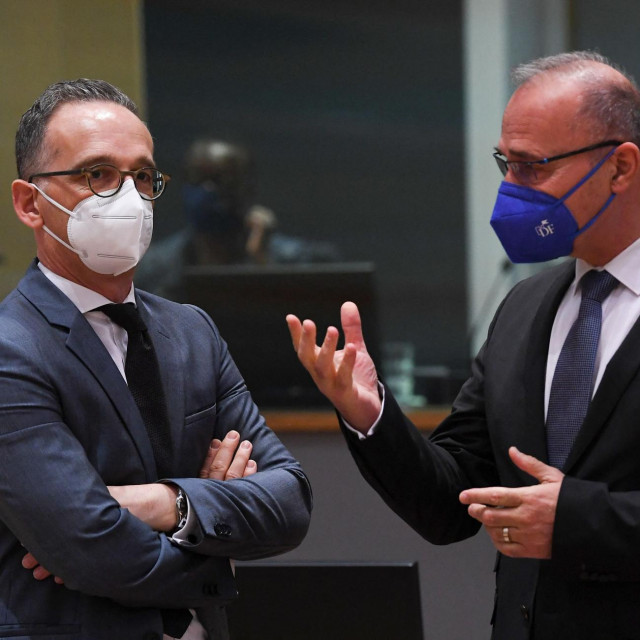 Njemački ministar vanjski poslova Heiko Maas s hrvatskim kolegom Gordanom Grlićem Radmanom u Bruxellesu tijekom sastanka ministara vanjskih poslova zemalja članica EU