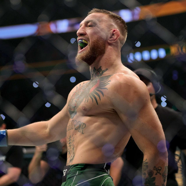 LAS VEGAS, NEVADA - JULY 10: Conor McGregor of Ireland walks in the octagon before his lightweight bought against Dustin Poirier during UFC 264: Poirier v McGregor 3 at T-Mobile Arena on July 10, 2021 in Las Vegas, Nevada. Stacy Revere/Getty Images/AFP
== FOR NEWSPAPERS, INTERNET, TELCOS & TELEVISION USE ONLY ==