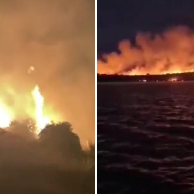 Požar na Braču (lijevo), požar na otoku Lavdara (desno)