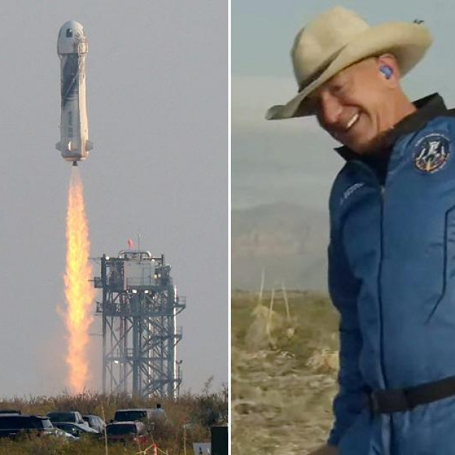 Jeff Bezos nakon povratka na Zemlju (sredina)
