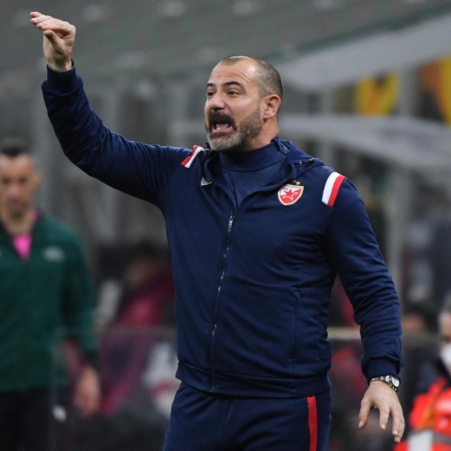 Crvena Zvezda Beograd's Serbia's coach Dejan Stankovic reacts during the UEFA Europa League round of 32, 2nd leg football match AC Milan vs Crvena Zvezda on February 25, 2021 at the San Siro stadium in Milan. (Photo by Tiziana FABI/AFP)