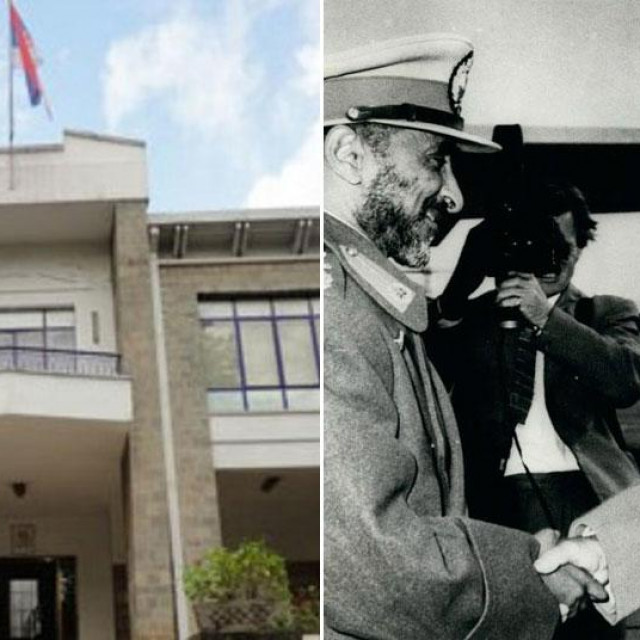 Zgrada veleposlanstva (lijevo); etiopski car Haile Selasie i Tito (desno)