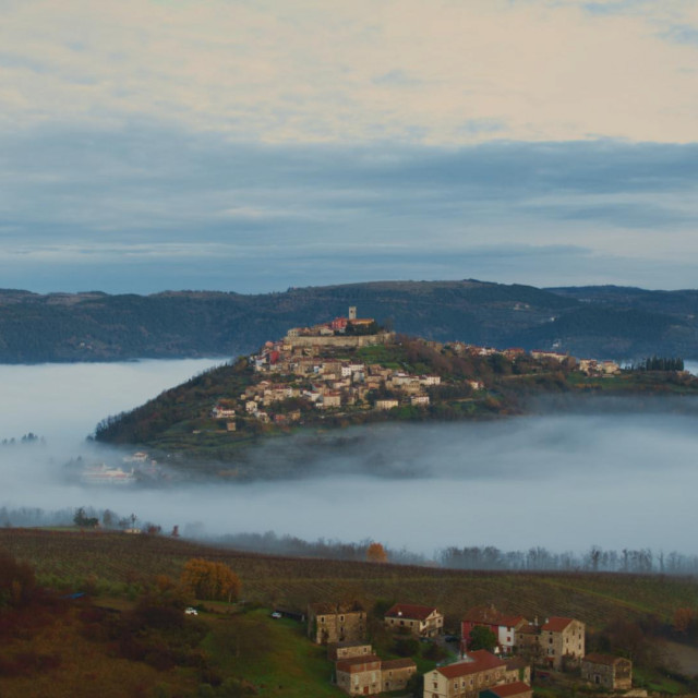 Town of Motovun rising above the morning fog. (National Geographic)