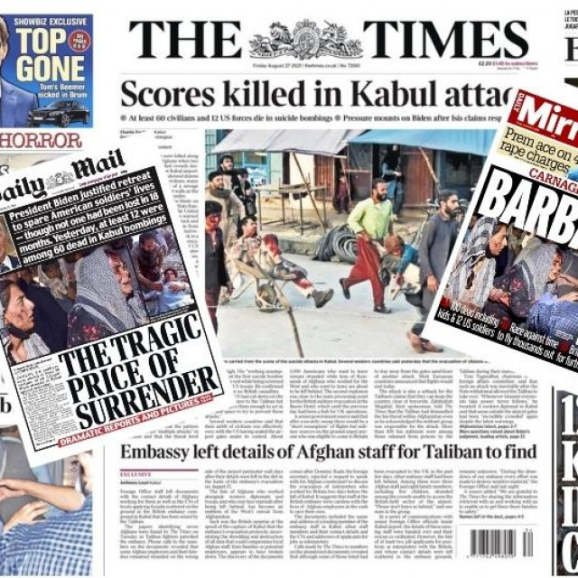 Naslovnice novina nakon napada u Kabulu