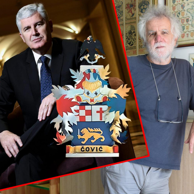 Dragan Čović i njegov grb koji su izradili Mladen Stojić i Veronika Žuvić