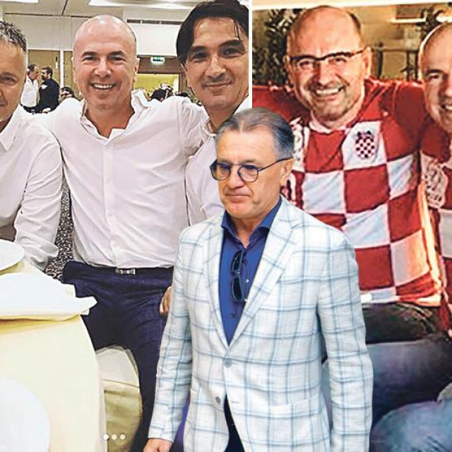 Kolinda Grabar-Kitarović i Renato Korać, Marko Perković Thompson, Renato Korać i Zlatko Dalić, Milijan Brkić i Renato Korać. Malo niže - Zdravko Mamić
